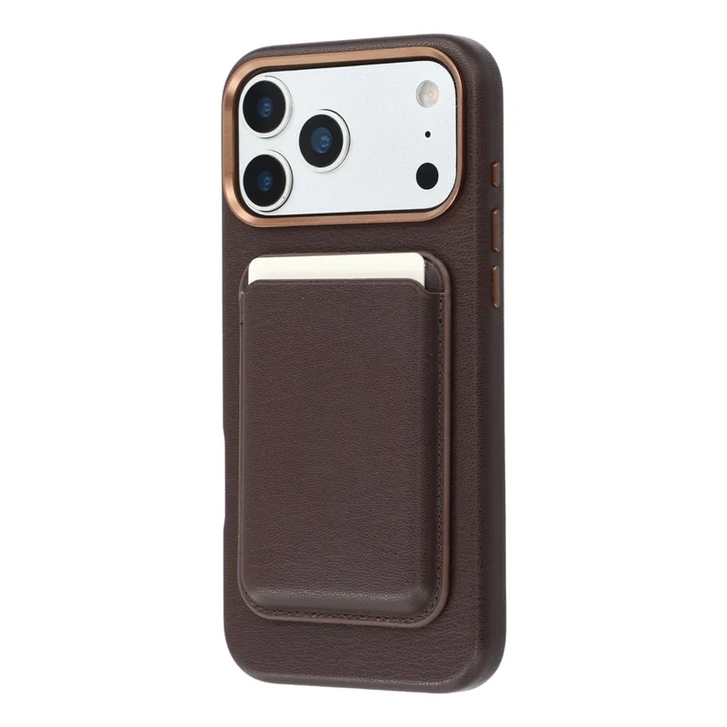For iPhone 17 Pro Magnetic Case with Card Holder Bio-Based Leather Phone Back Cover GRS Certified - Dark Brown