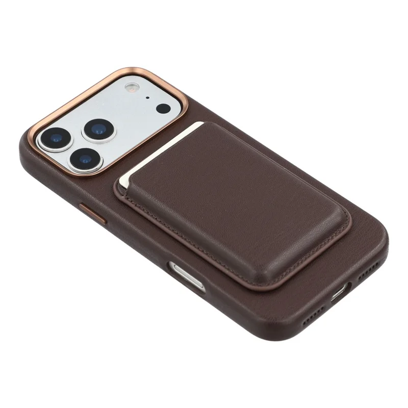 For iPhone 17 Pro Magnetic Case with Card Holder Bio-Based Leather Phone Back Cover GRS Certified - Dark Brown