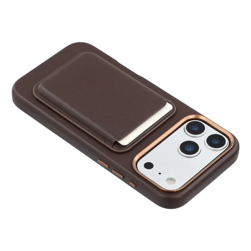 For iPhone 17 Pro Magnetic Case with Card Holder Bio-Based Leather Phone Back Cover GRS Certified - Dark Brown