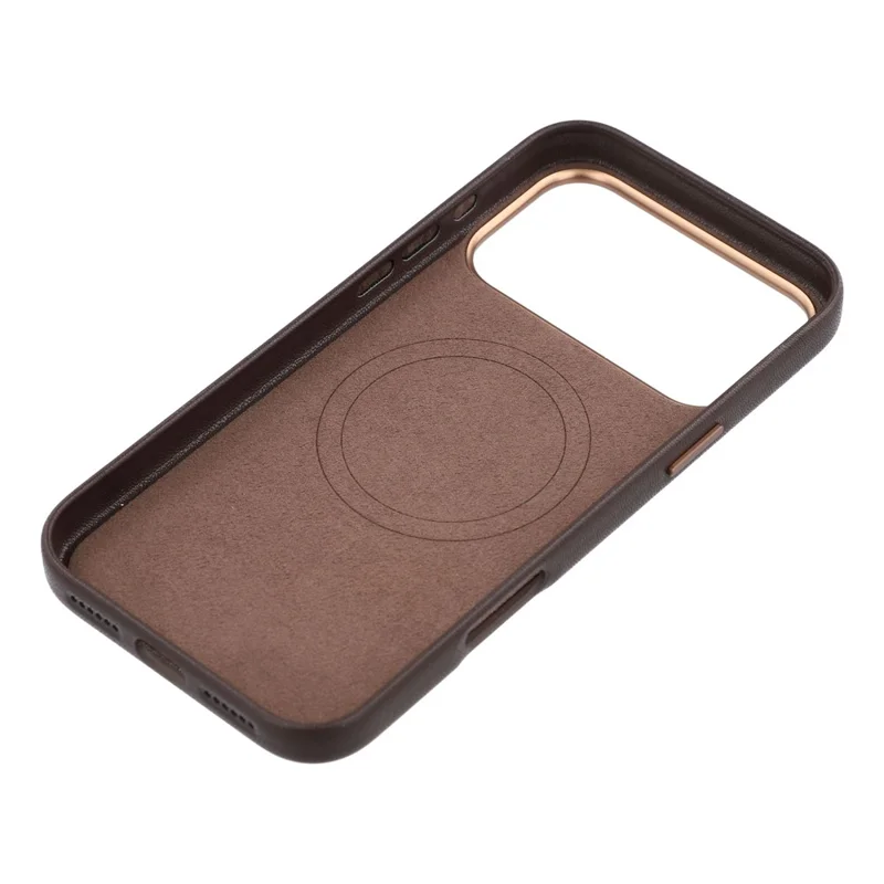 For iPhone 17 Pro Magnetic Case with Card Holder Bio-Based Leather Phone Back Cover GRS Certified - Dark Brown