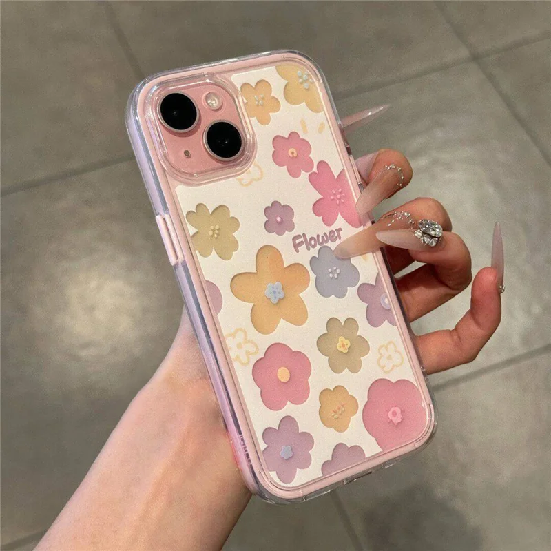 For iPhone 14 Case Colorful Floral Pattern Soft TPU Shockproof Phone Cover - Pink