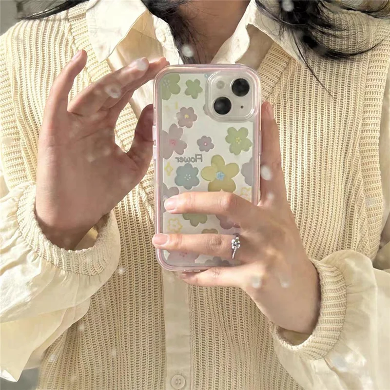 For iPhone 14 Case Colorful Floral Pattern Soft TPU Shockproof Phone Cover - Pink