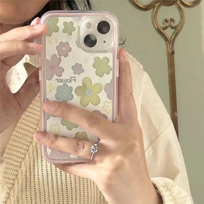 For iPhone 14 Case Colorful Floral Pattern Soft TPU Shockproof Phone Cover - Pink