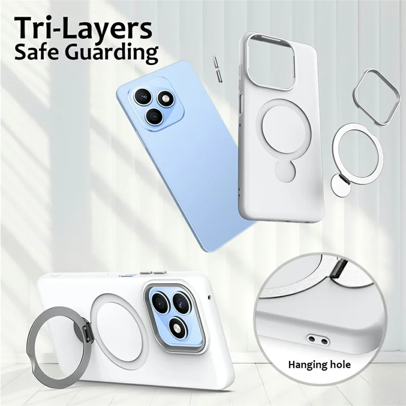 Magnetic Case For Honor X5c 4G / X5c Plus 4G / X5d 4G / X5d Plus 4G / Play10A 4G Rotating Ring Kickstand TPU + PC Back Cover - White