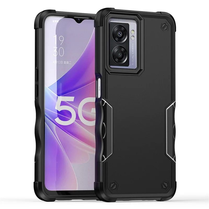 For Oppo A57 4G / A57s 4G / A57e 4G / A77 5G / A57 (2022) 5G / Realme Q5i / V23 5G / OnePlus Nord N20 SE 4G / Nord N300 5G Hard PC Soft TPU Shockproof Case Anti-slip Grip Phone Cover - Black