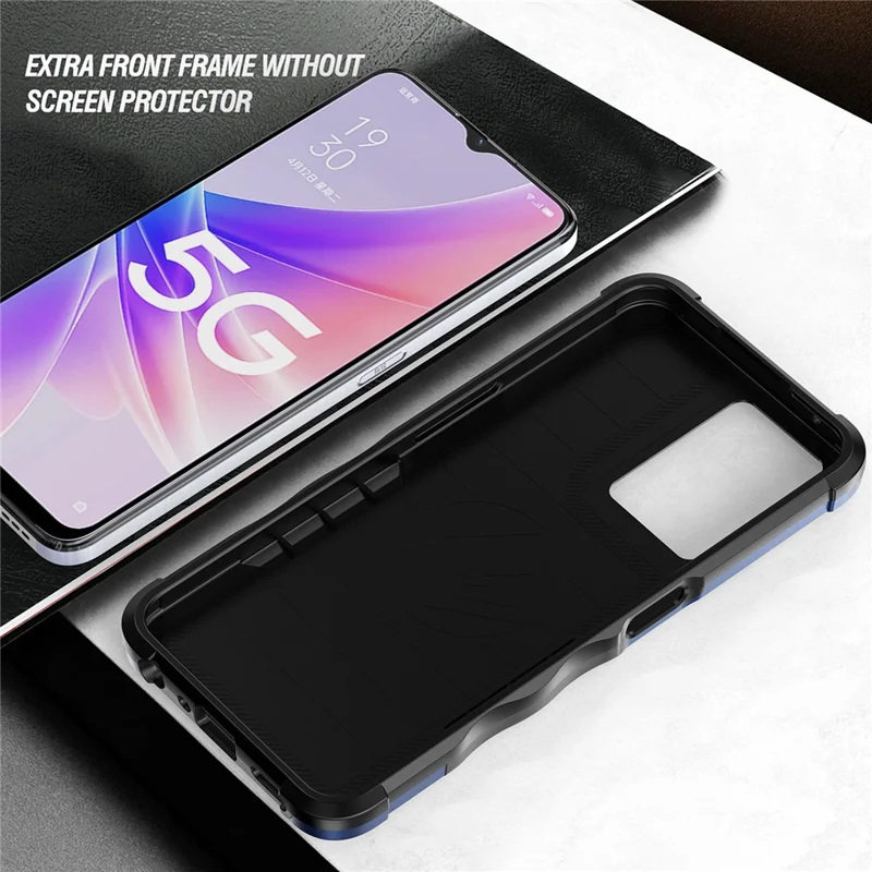 For Oppo A57 4G / A57s 4G / A57e 4G / A77 5G / A57 (2022) 5G / Realme Q5i / V23 5G / OnePlus Nord N20 SE 4G / Nord N300 5G Hard PC Soft TPU Shockproof Case Anti-slip Grip Phone Cover - Black