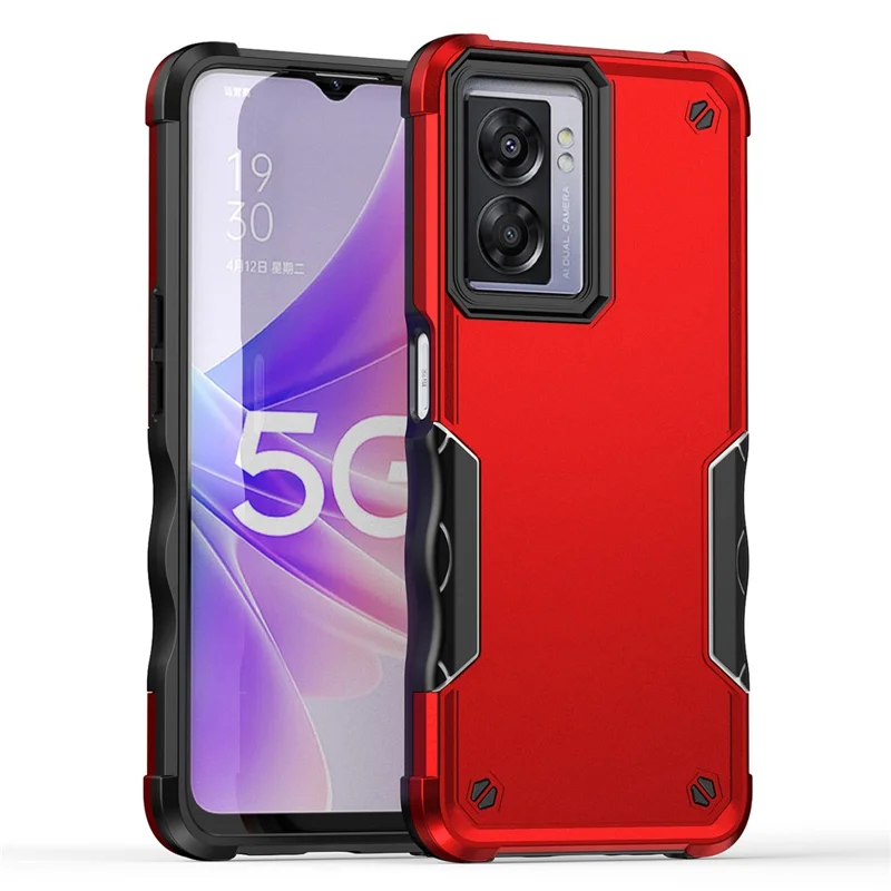 For Oppo A57 4G / A57s 4G / A57e 4G / A77 5G / A57 (2022) 5G / Realme Q5i / V23 5G / OnePlus Nord N20 SE 4G / Nord N300 5G Hard PC Soft TPU Shockproof Case Anti-slip Grip Phone Cover - Red