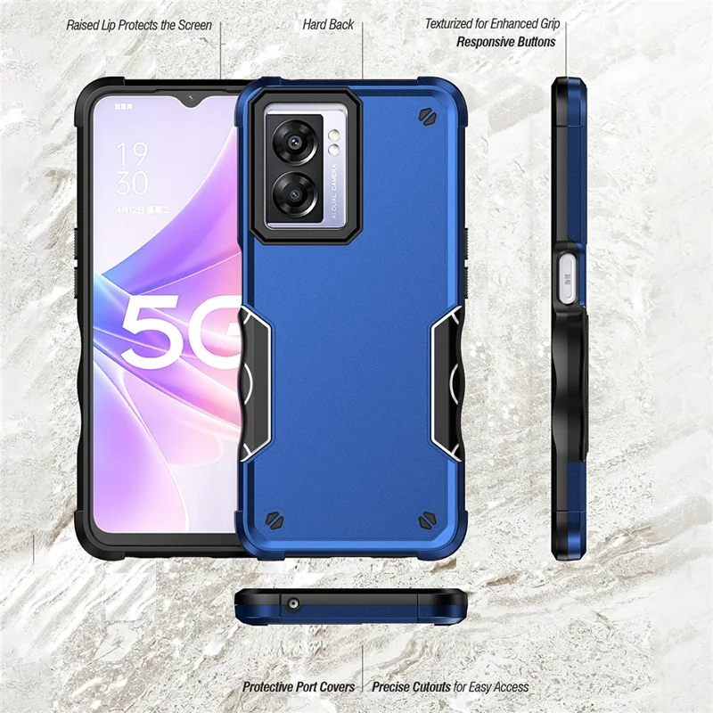 For Oppo A57 4G / A57s 4G / A57e 4G / A77 5G / A57 (2022) 5G / Realme Q5i / V23 5G / OnePlus Nord N20 SE 4G / Nord N300 5G Hard PC Soft TPU Shockproof Case Anti-slip Grip Phone Cover - Red