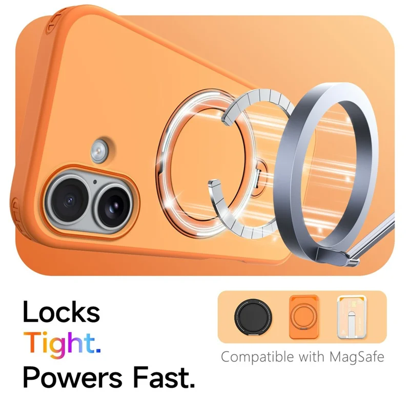 For iPhone 17 Magnetic Case Ring Holder Kickstand PC + TPU Dual-Layer Protective Phone Cover - Orange