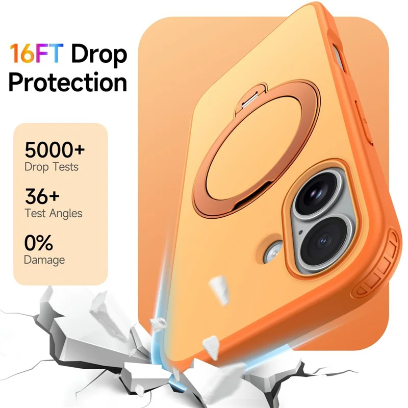 For iPhone 17 Magnetic Case Ring Holder Kickstand PC + TPU Dual-Layer Protective Phone Cover - Orange
