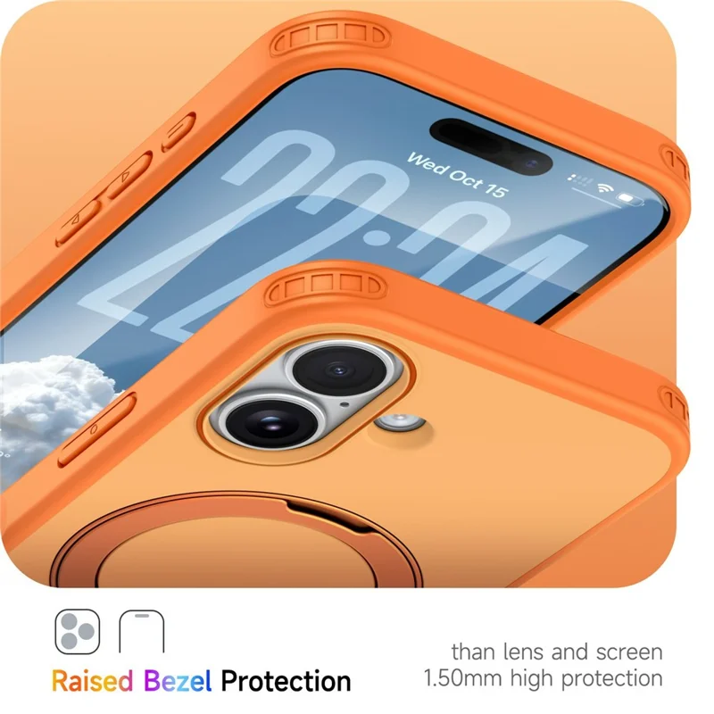 For iPhone 17 Magnetic Case Ring Holder Kickstand PC + TPU Dual-Layer Protective Phone Cover - Orange