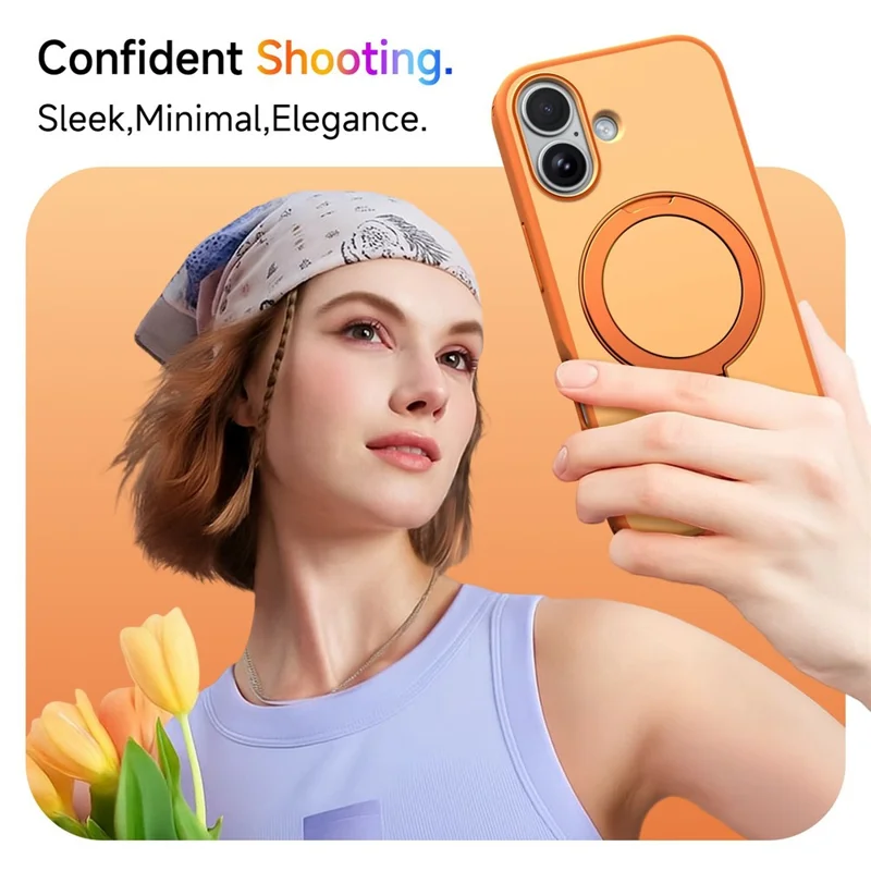 For iPhone 17 Magnetic Case Ring Holder Kickstand PC + TPU Dual-Layer Protective Phone Cover - Orange