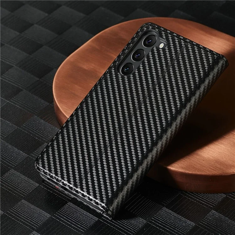 LC.IMEEKE pour Samsung Galaxy S23+ Housse de téléphone portefeuille en cuir PU à texture de fibre de carbone - Protection complète avec support - Rayure verticale
