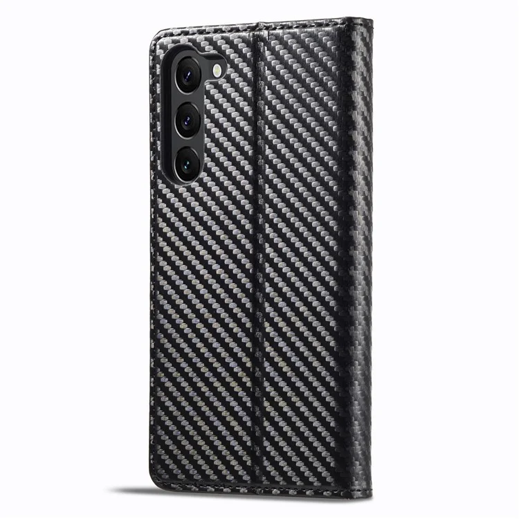 LC.IMEEKE pour Samsung Galaxy S23+ Housse de téléphone portefeuille en cuir PU à texture de fibre de carbone - Protection complète avec support - Rayure verticale