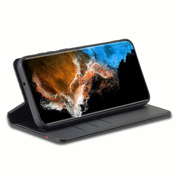 LC.IMEEKE pour Samsung Galaxy S23+ Housse de téléphone portefeuille en cuir PU à texture de fibre de carbone - Protection complète avec support - Rayure verticale