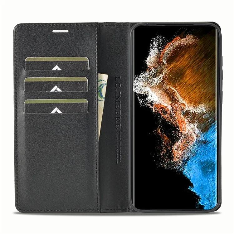LC.IMEEKE pour Samsung Galaxy S23+ Housse de téléphone portefeuille en cuir PU à texture de fibre de carbone - Protection complète avec support - Rayure verticale