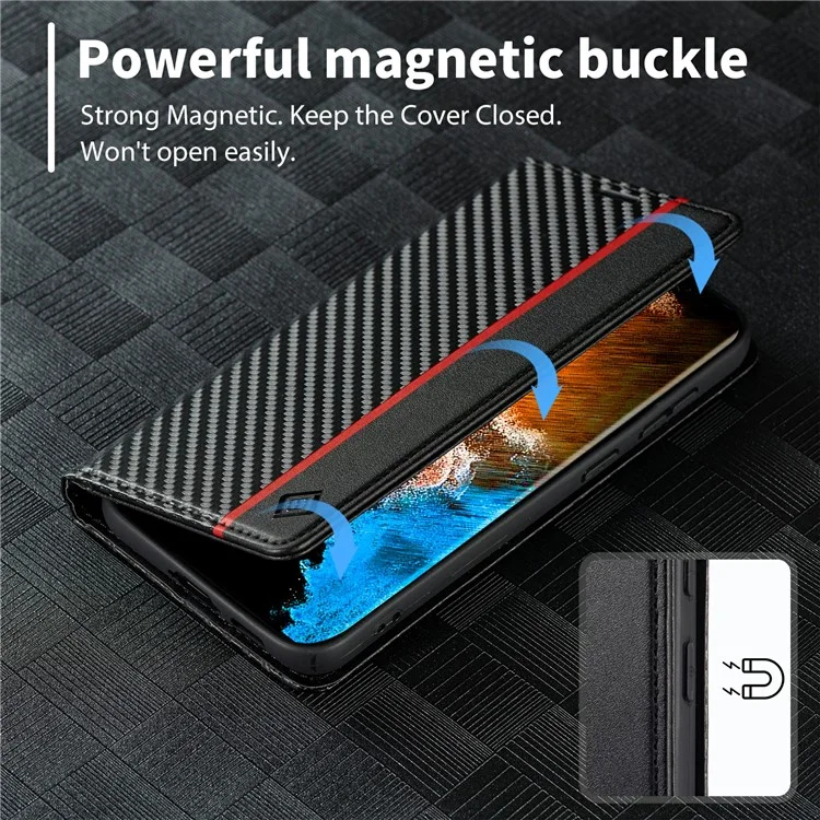 LC.IMEEKE pour Samsung Galaxy S23+ Housse de téléphone portefeuille en cuir PU à texture de fibre de carbone - Protection complète avec support - Rayure verticale