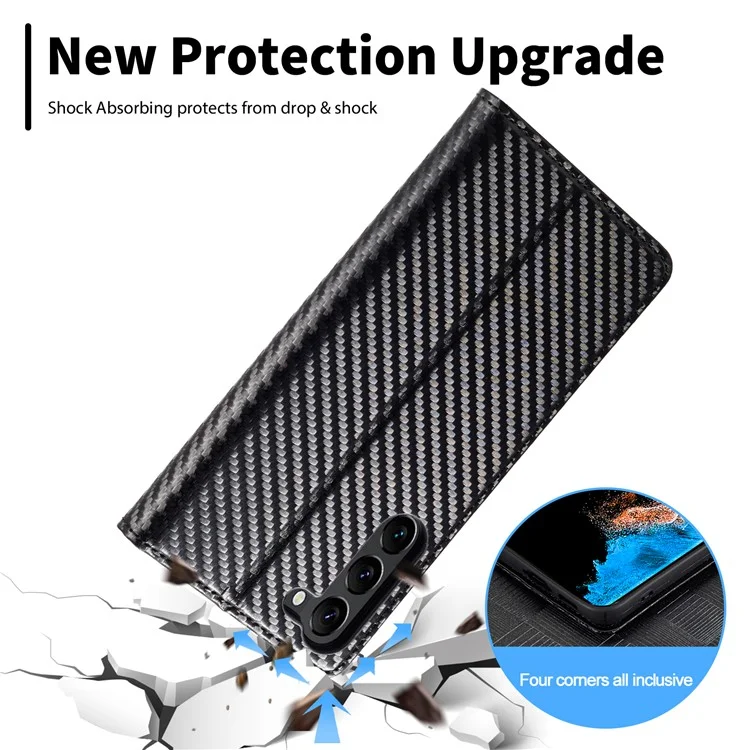 LC.IMEEKE pour Samsung Galaxy S23+ Housse de téléphone portefeuille en cuir PU à texture de fibre de carbone - Protection complète avec support - Rayure verticale
