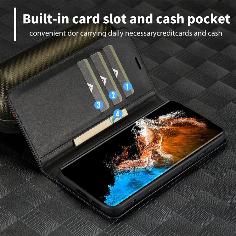 LC.IMEEKE pour Samsung Galaxy S23+ Housse de téléphone portefeuille en cuir PU à texture de fibre de carbone - Protection complète avec support - Rayure verticale