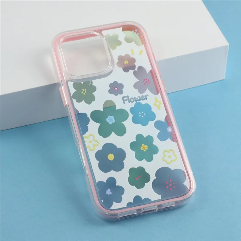 For iPhone 16 Pro Max Case Colorful Floral Pattern Soft TPU Shockproof Phone Cover - Pink