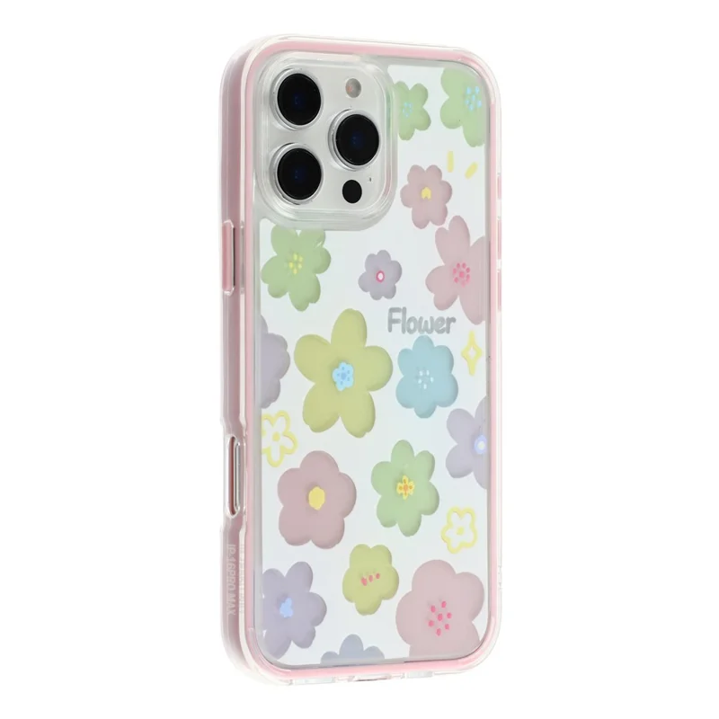 For iPhone 16 Pro Case Colorful Floral Pattern Soft TPU Shockproof Phone Cover - Pink