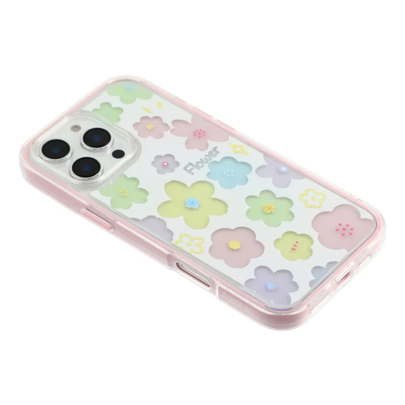 For iPhone 16 Pro Case Colorful Floral Pattern Soft TPU Shockproof Phone Cover - Pink