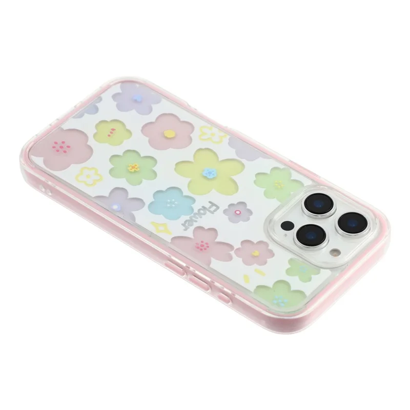 For iPhone 16 Pro Case Colorful Floral Pattern Soft TPU Shockproof Phone Cover - Pink