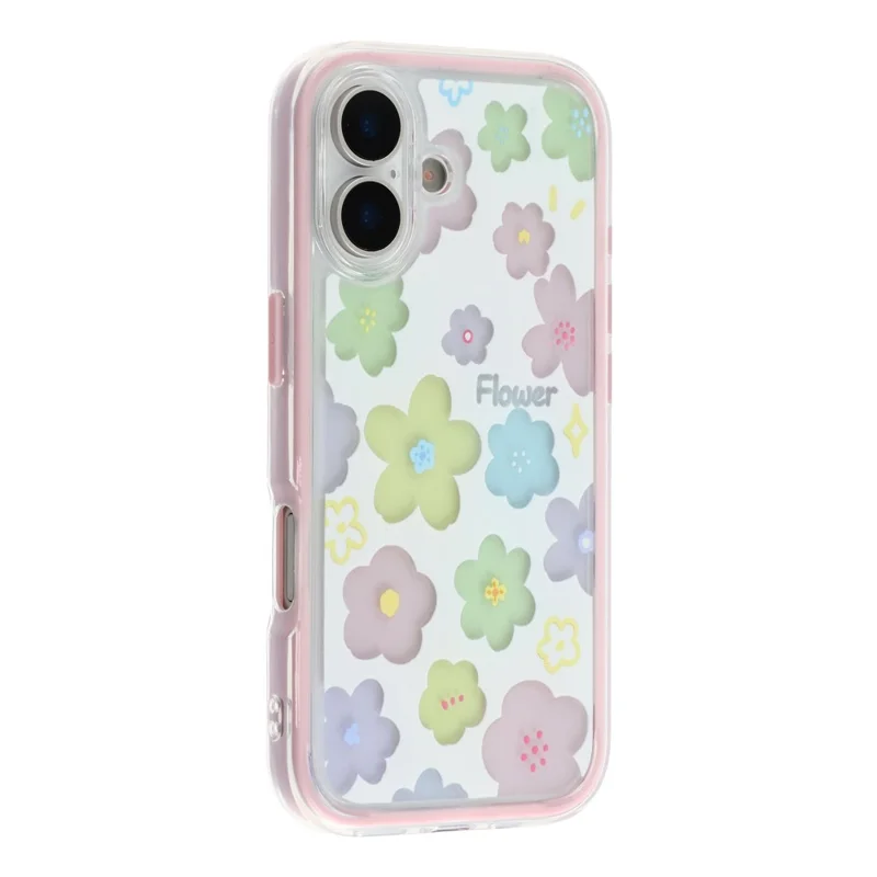 For iPhone 16 Case Colorful Floral Pattern Soft TPU Shockproof Phone Cover - Pink