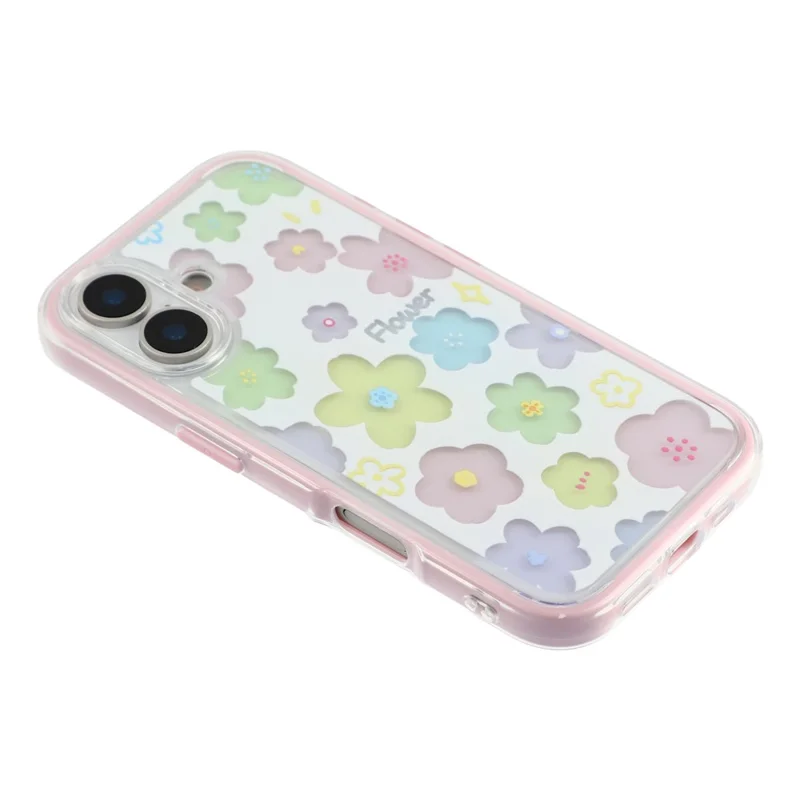 For iPhone 16 Case Colorful Floral Pattern Soft TPU Shockproof Phone Cover - Pink