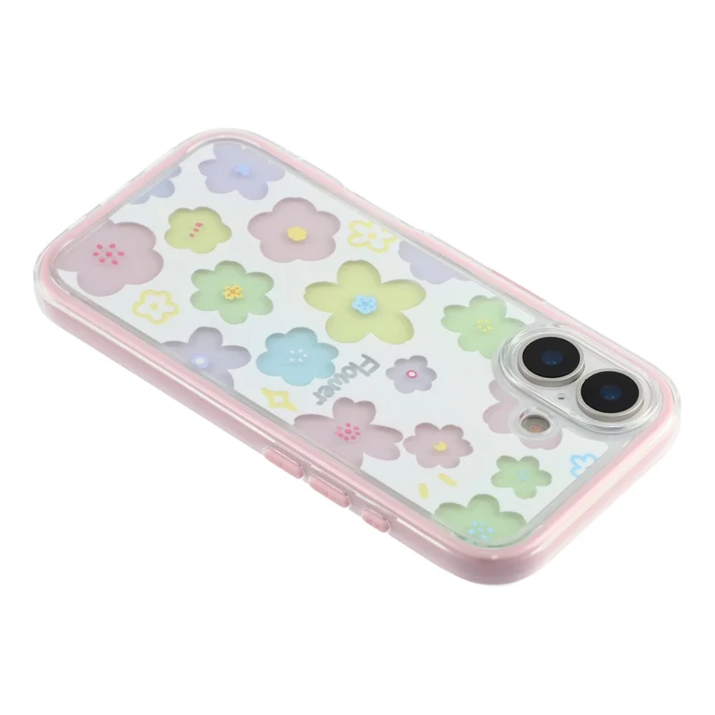 For iPhone 16 Case Colorful Floral Pattern Soft TPU Shockproof Phone Cover - Pink
