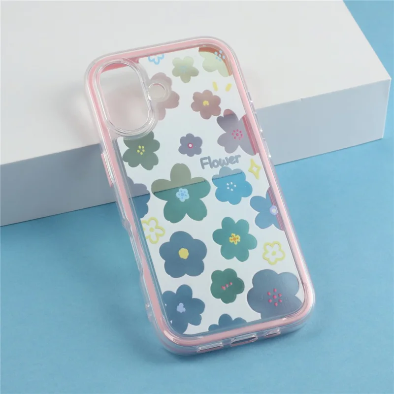 For iPhone 16 Case Colorful Floral Pattern Soft TPU Shockproof Phone Cover - Pink