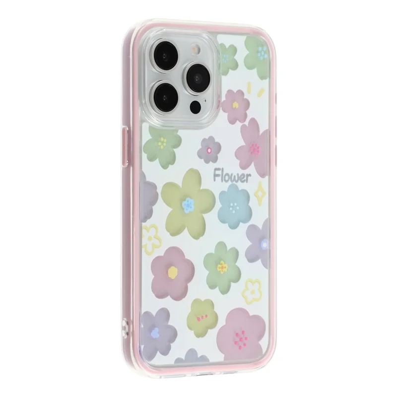 For iPhone 15 Pro Max-hoesje Kleurrijk bloemenpatroon Zacht TPU Stootvrij telefoonhoesje - Roze