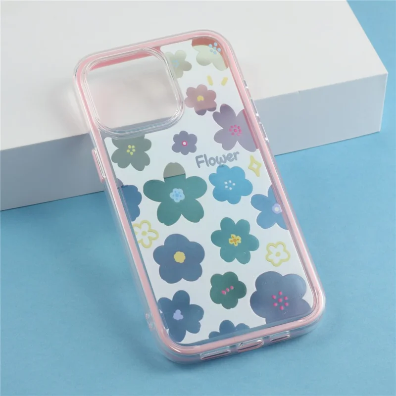 For iPhone 15 Pro Max-hoesje Kleurrijk bloemenpatroon Zacht TPU Stootvrij telefoonhoesje - Roze