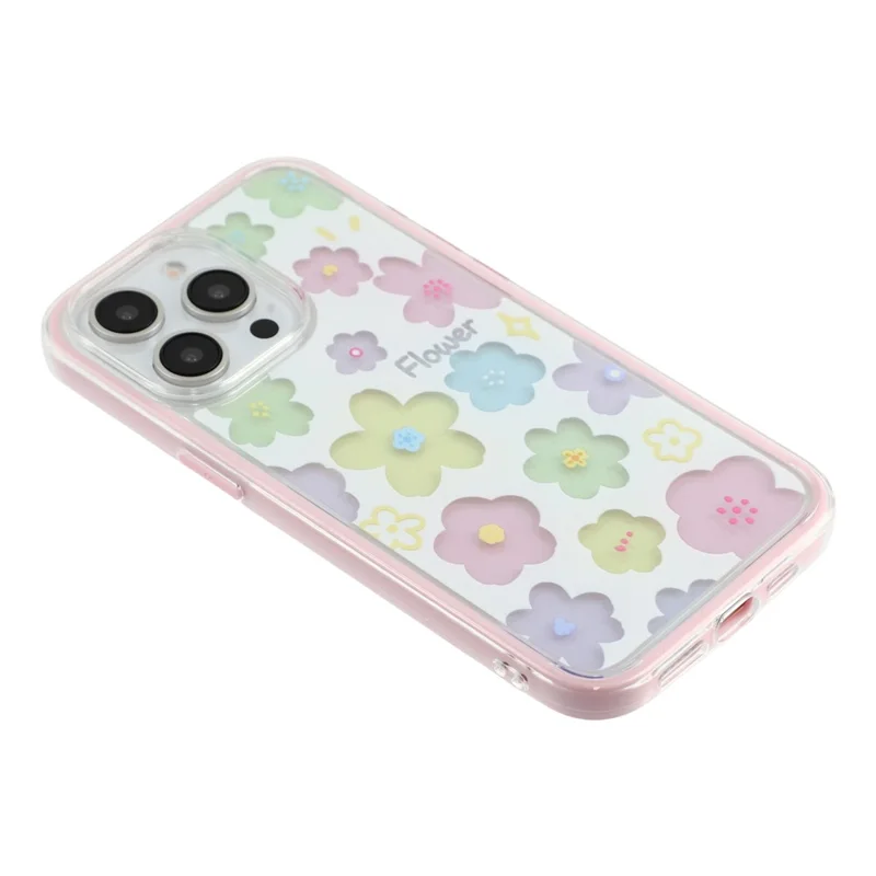 For iPhone 15 Pro Case Colorful Floral Pattern Soft TPU Shockproof Phone Cover - Pink