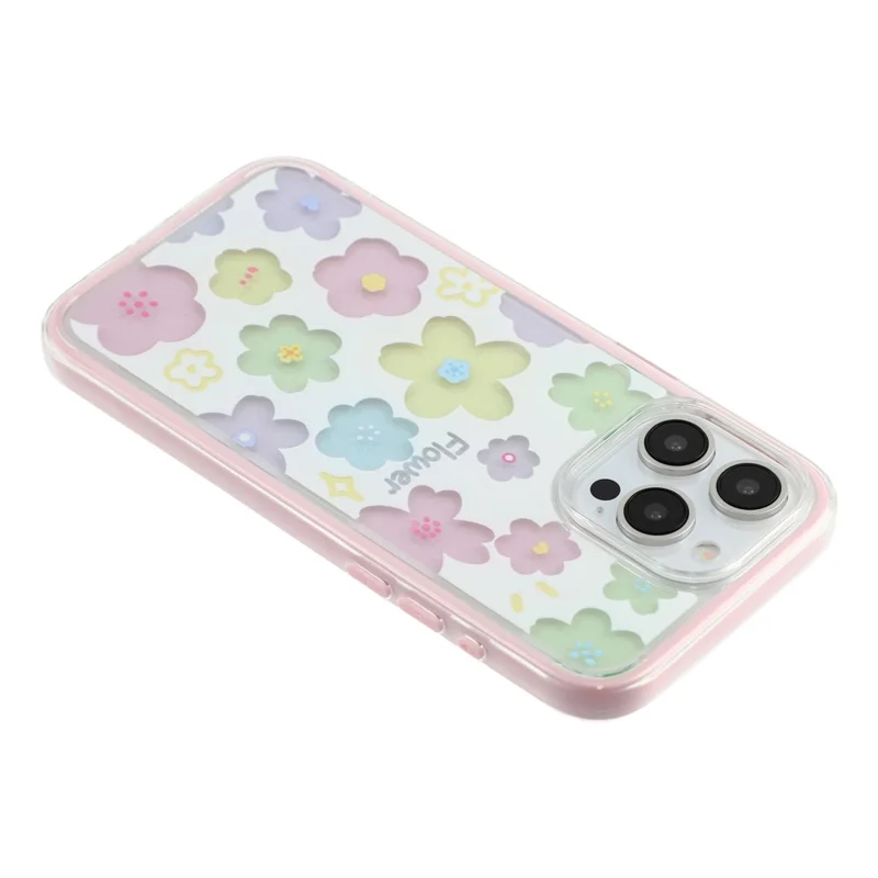 For iPhone 15 Pro Case Colorful Floral Pattern Soft TPU Shockproof Phone Cover - Pink