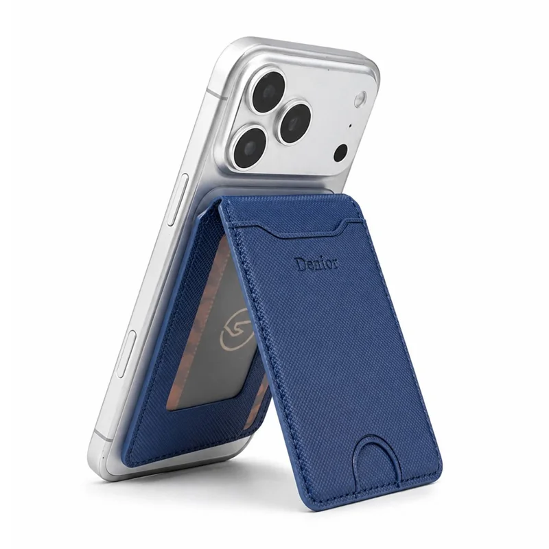 DENIOR V27 Magnetisk Kortlomme til iPhone 17e / Air / 17 / 17 Pro / 17 Pro Max / 16e / 16 Pro Max / 16 Pro / 16 Plus / 16 Foldbar Holder - Blå