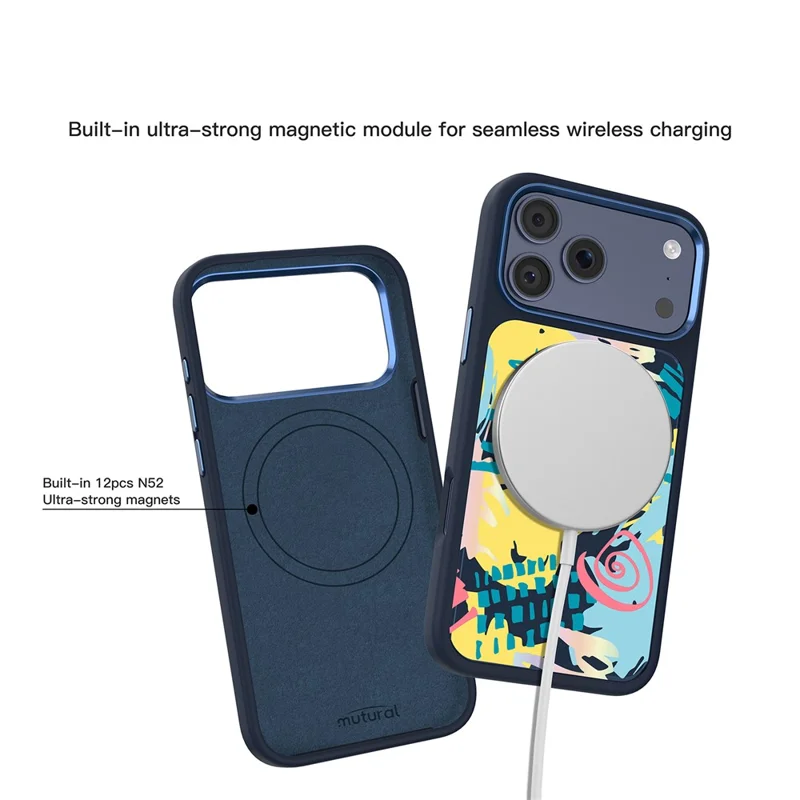 MUTURAL For iPhone 17 Pro Max Magnetic Case Graffiti Art Liquid Silicone + Glass + PC Shockproof Phone Cover - Abstract Blue