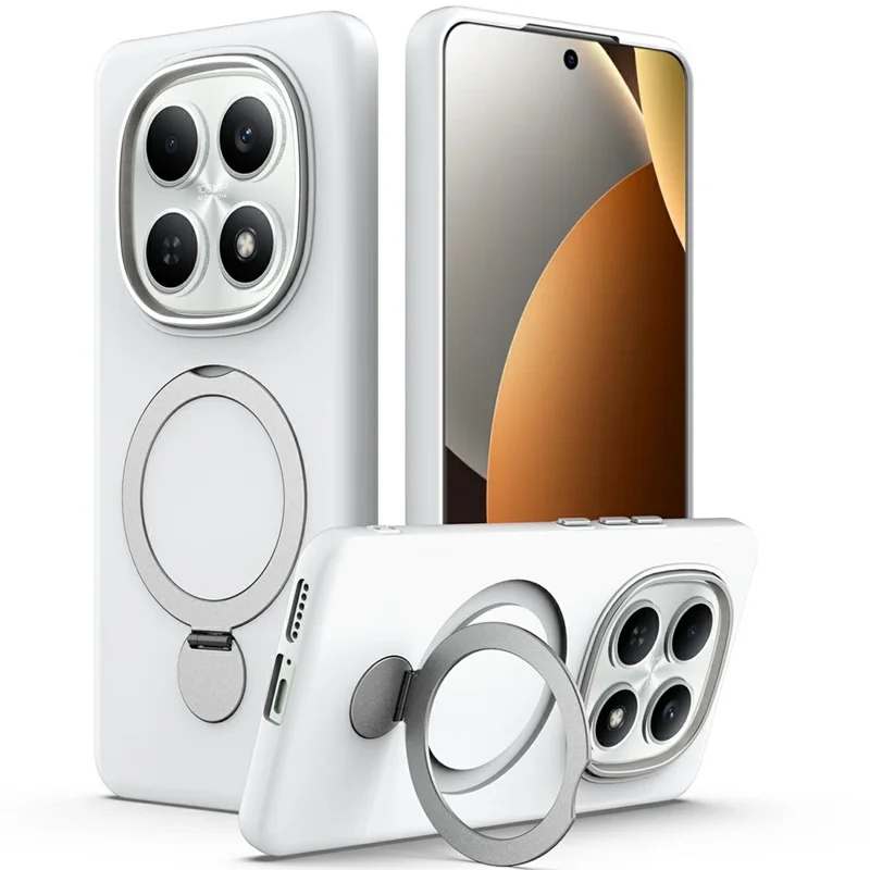 Til Xiaomi Redmi Note 15 4G (Global) / 15 5G (Global) / Poco M8 5G Magnetisk Hylse med Roterende Ring og Støttefod TPU + PC Bagside - Hvid