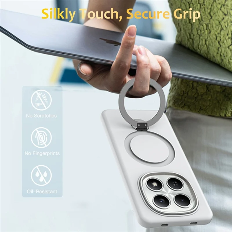 Til Xiaomi Redmi Note 15 4G (Global) / 15 5G (Global) / Poco M8 5G Magnetisk Hylse med Roterende Ring og Støttefod TPU + PC Bagside - Hvid