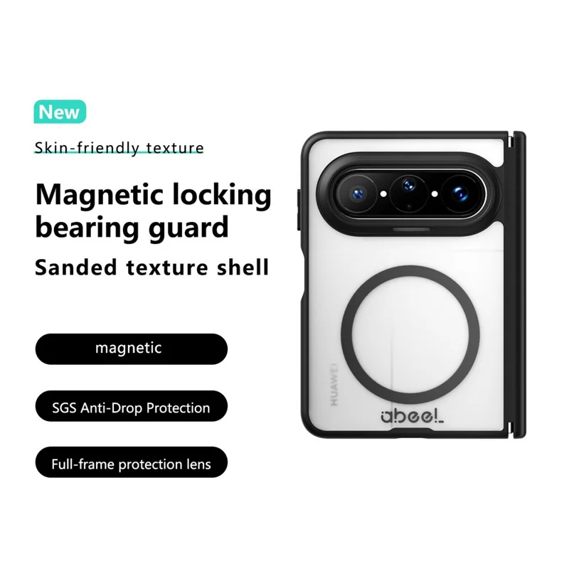 ABEEL til Huawei Pura X Max Matt Magnetisk Hylster med Sovebeskyttelse Skockbestandig TPU + PC Dæksel - Sort