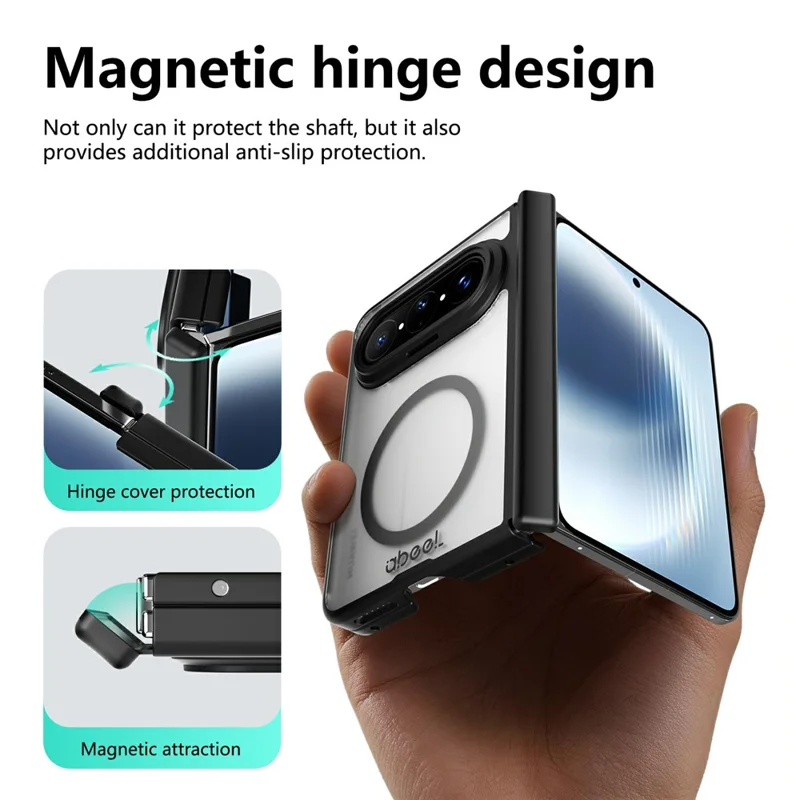 ABEEL til Huawei Pura X Max Matt Magnetisk Hylster med Sovebeskyttelse Skockbestandig TPU + PC Dæksel - Sort