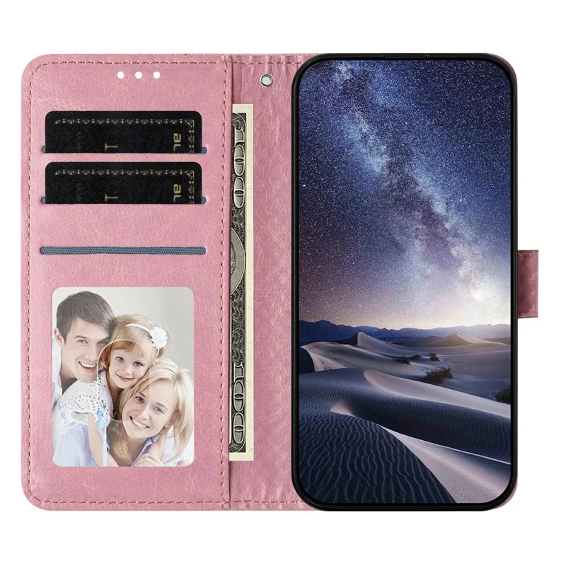 Flip-Handytasche für iPhone 16 mit Geldbörse, Diamant-Textur, Ledertasche mit Ständer und Handschlaufe – Rosa
