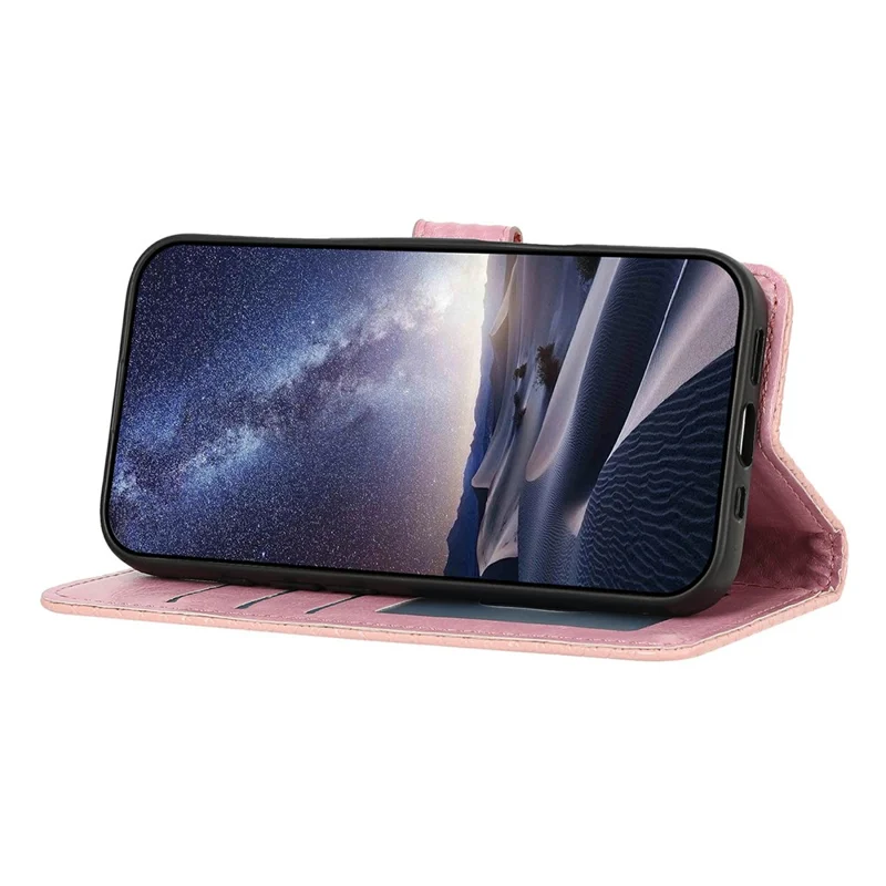 Flip-Handytasche für iPhone 16 mit Geldbörse, Diamant-Textur, Ledertasche mit Ständer und Handschlaufe – Rosa