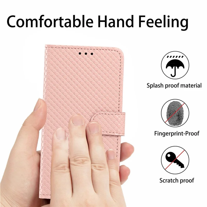 Flip-Handytasche für iPhone 16 mit Geldbörse, Diamant-Textur, Ledertasche mit Ständer und Handschlaufe – Rosa