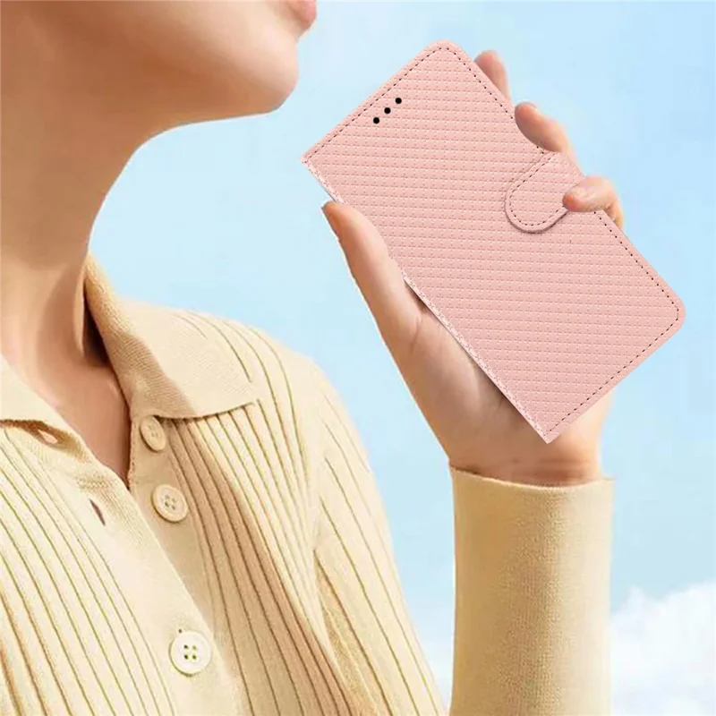 Flip-Handytasche für iPhone 16 mit Geldbörse, Diamant-Textur, Ledertasche mit Ständer und Handschlaufe – Rosa