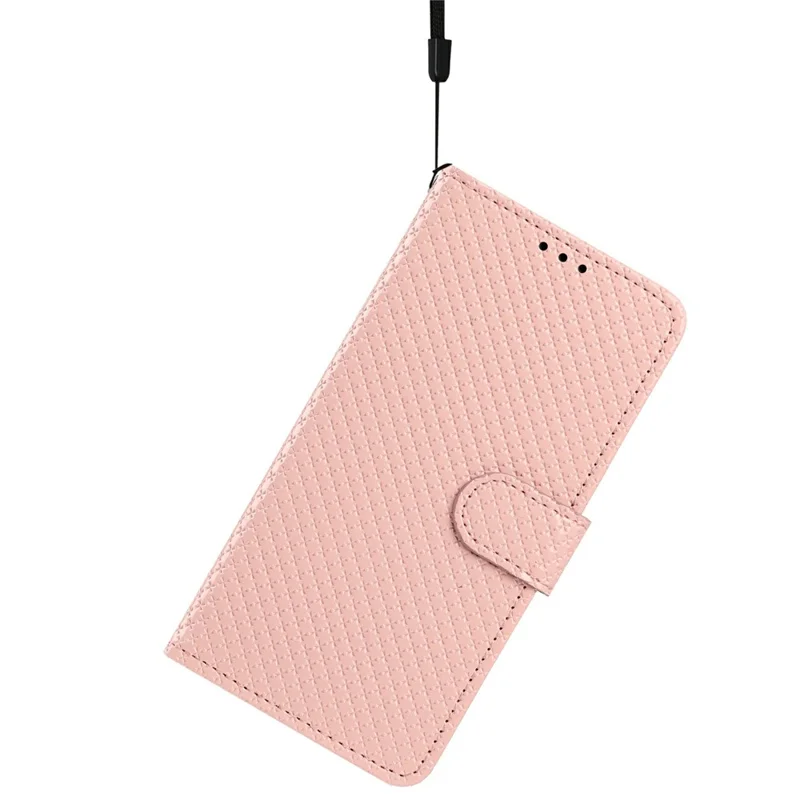 Flip-Handytasche für iPhone 16 mit Geldbörse, Diamant-Textur, Ledertasche mit Ständer und Handschlaufe – Rosa
