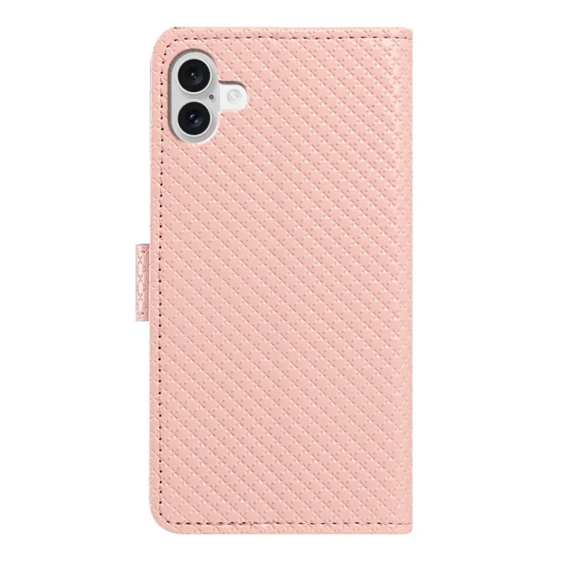 Flip-Handytasche für iPhone 16 mit Geldbörse, Diamant-Textur, Ledertasche mit Ständer und Handschlaufe – Rosa