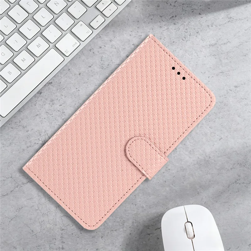 Flip-Handytasche für iPhone 16 mit Geldbörse, Diamant-Textur, Ledertasche mit Ständer und Handschlaufe – Rosa