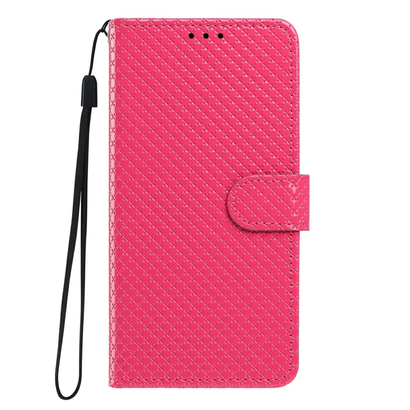 Étui portefeuille pour iPhone 16 Pro avec stand en cuir texturé diamant et dragonne - Rose