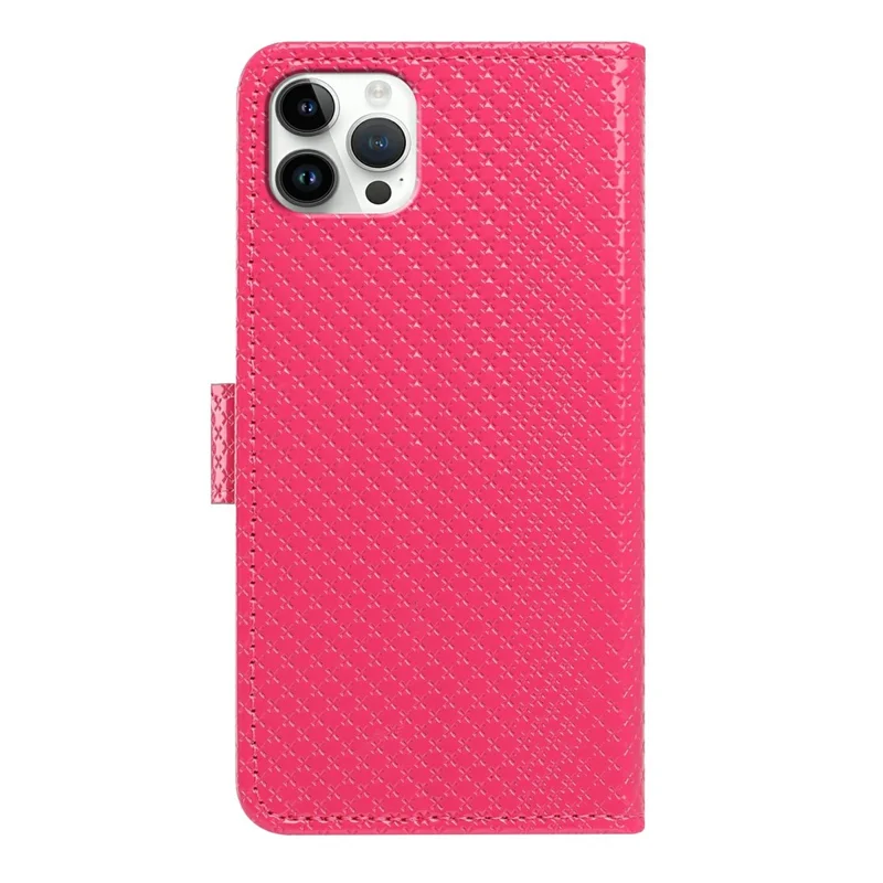 Étui portefeuille pour iPhone 16 Pro avec stand en cuir texturé diamant et dragonne - Rose
